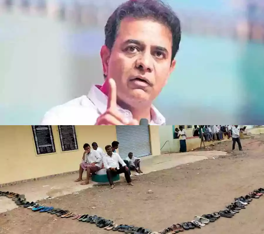 క్యూలైన్‌లో ఉన్న ఈ చెప్పులే.. చెప్పుల దండలుగా మారే రోజు దగ్గర్లోనే ఉంది.. హెచ్చరించిన కేటీఆర్