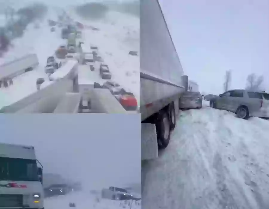 భారీ మంచు తుఫాను.. వందకి పైగా వాహనాలు ఢీ