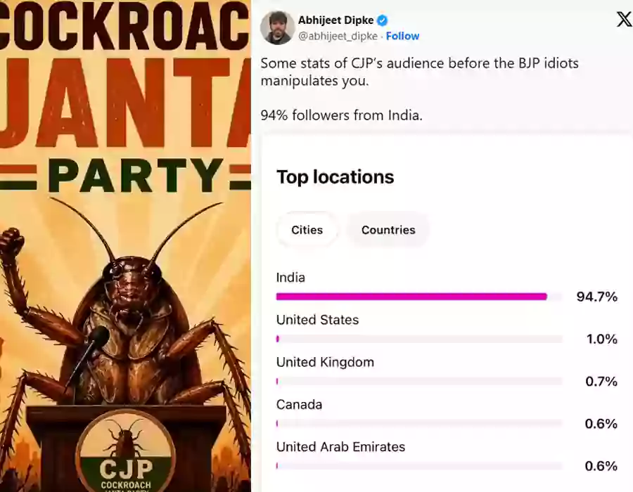 కాక్రోచ్ జనతా పార్టీ ఇన్‌స్టాగ్రామ్ ఫాలోవర్లలో-పాకిస్థాన్,బంగ్లాదేశ్‌కు చెందిన వారేనా?