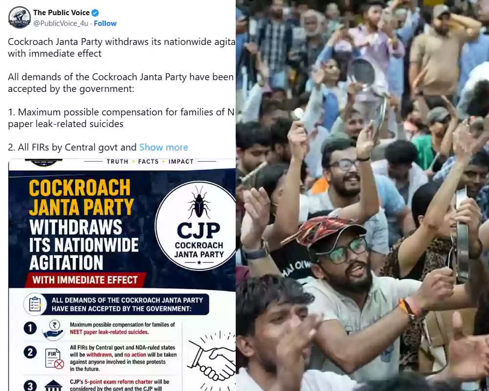 కాక్రోచ్ జనతా పార్టీ నిరసనల విరమణ. . .