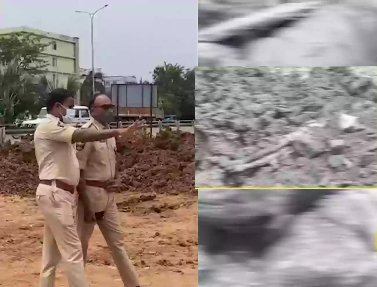 రోడ్డు పనుల్లో సంచలనం.. మట్టి కుప్పలో మృతదేహాలు!